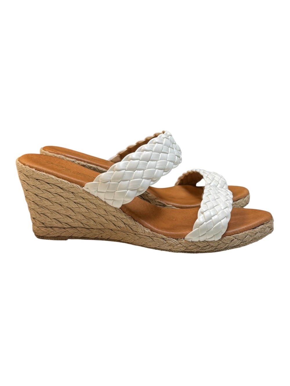 André Assous Aria Espadrille White Braided Leather Wedge Sandals Spain Size 10.5 - Picture 5 of 9